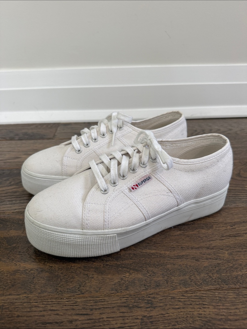 Superga White Platform Canvas Sneakers - Picture 4 of 6